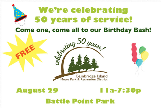 <i>Podcast: What’s Up Bainbridge</i> <br>BI Parks and Rec celebrates 50th birthday bash Aug 29 at Battle Point