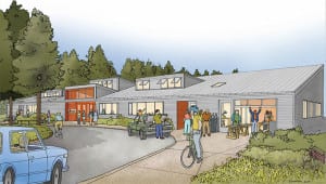 Architect's rendering of the new BARN - a two-story 25,000 square foot center for creative collaborative work for people of all ages