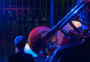 Trombonist Erik Appleberry playing at last year's BHS Swing Dance