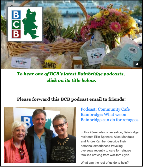 Sample of BCB podcast email notice with border