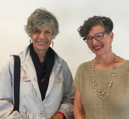Susan Stamberg (left) of NPR and Marcie Sillman of KUOW, after their podcast conversation at Bainbridge Island Museum of Art