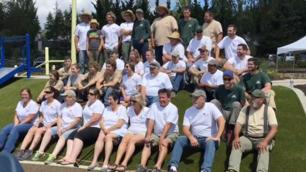 Virtually all of the staff of the Bainbridge Park and Recreation District provided hands-on help on the last day before the grand opening. Terry is 5th from left on 2nd row.