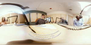 Fish-eye 360-view of podcast in progress (L to R): 